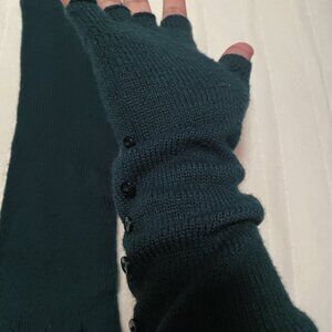 Vintage Lightweight Knit Long Fingerless Stretchy Wrist, Arm Warmer Green Gloves
